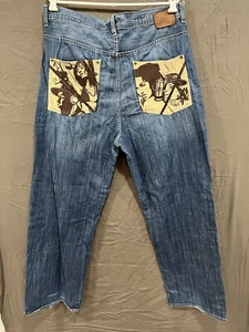 Pantalones de mezclilla bordados Ecko Unltd de colección 36 Y2K ancho Graf Cybergoth skateboarding holgados - Imagen 1 de 9