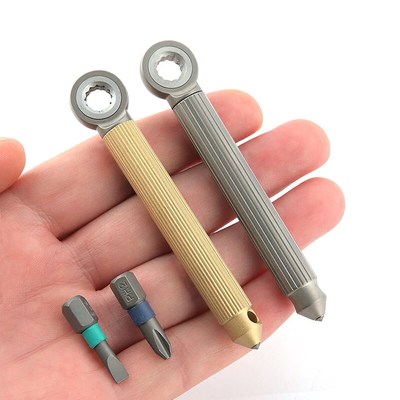 Titanium Brass S2 steel Multi Tools Card Screwdriver Pocket Outdoor Keychain EDC - Image 1 of 4