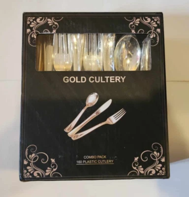 160 utensilios reutilizables de plástico dorado 80 tenedores 40 cuchillos 40 cucharas Foto 1 de 4