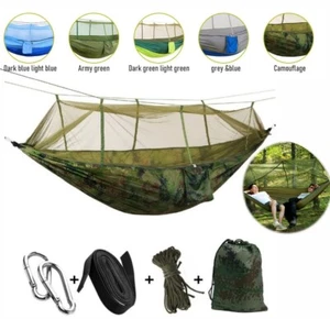 Double Camping Hammock with Mosquito Net Garden Hanging Bed Swing Chair Outdoor - Picture 1 of 33