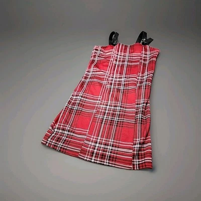Jolie And Joy Plaid Jumper Dress Girl's M 10-12 Red Black Vegan Leather Straps — 第 1/4 张图片