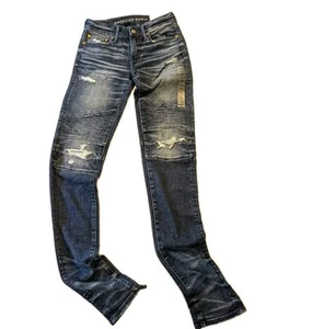 NWT American Eagle Men's Flex Stacked skinny Jeans 28x34 Urban Motorcycle City  - Picture 1 of 3