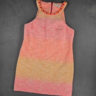 Vestido Trina Turk feminino 14 rosa laranja tweed gola frisada bainha sem mangas - Imagem 1 de 4