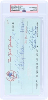 Cheque firmado por Billy Martin New York Yankees 15 de septiembre de 1986 - PSA 84855658 Foto 1 de 2