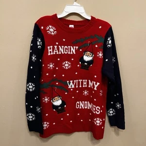 Boys Holiday Time Gnomes Hangin With My Gnomies Christmas Sweater XL 14-16 Husky - Picture 1 of 5