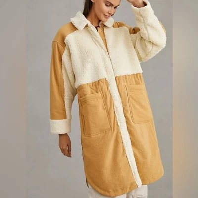 Anthropologie ежедневная практика бриллиант шерпа длинная рубашка куртка флис пальто Sz M - Изображение 1 из 4