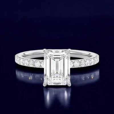 14k White Gold Women Ring Lab Grown 2.5 Carat IGI Certified Emerald Diamond - Image 1 of 4