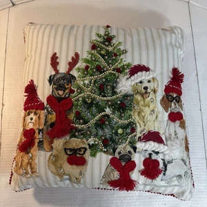 Holiday decorative dogs pillow beaded embroidered embellished pearls beads pug - Picture 1 of 21