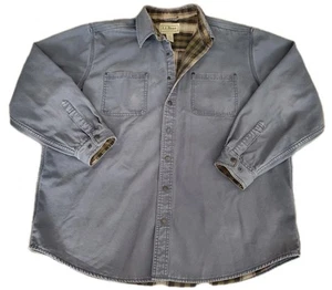 Vtg LL Bean Plaid Flannel Lined Denim Shacket Jacket Men’s XL Snap Distressed - Picture 1 of 17