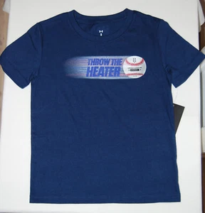 NWT Under armour Little Boys Navy Blue Throw the Heater SS Baseball T-Shirt sz 5 - Picture 1 of 10