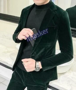 Giacca tuta uomo nuova velluto formale abito un bottone risvolto slim fit blazer cappotto - Foto 1 di 22