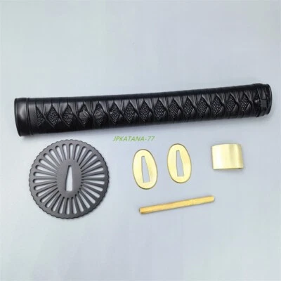 A Set Tsuka Iron Tsuba Fuchi Kashira Brass Habaki Japaness Sword Katana Fittings - Image 1 of 4