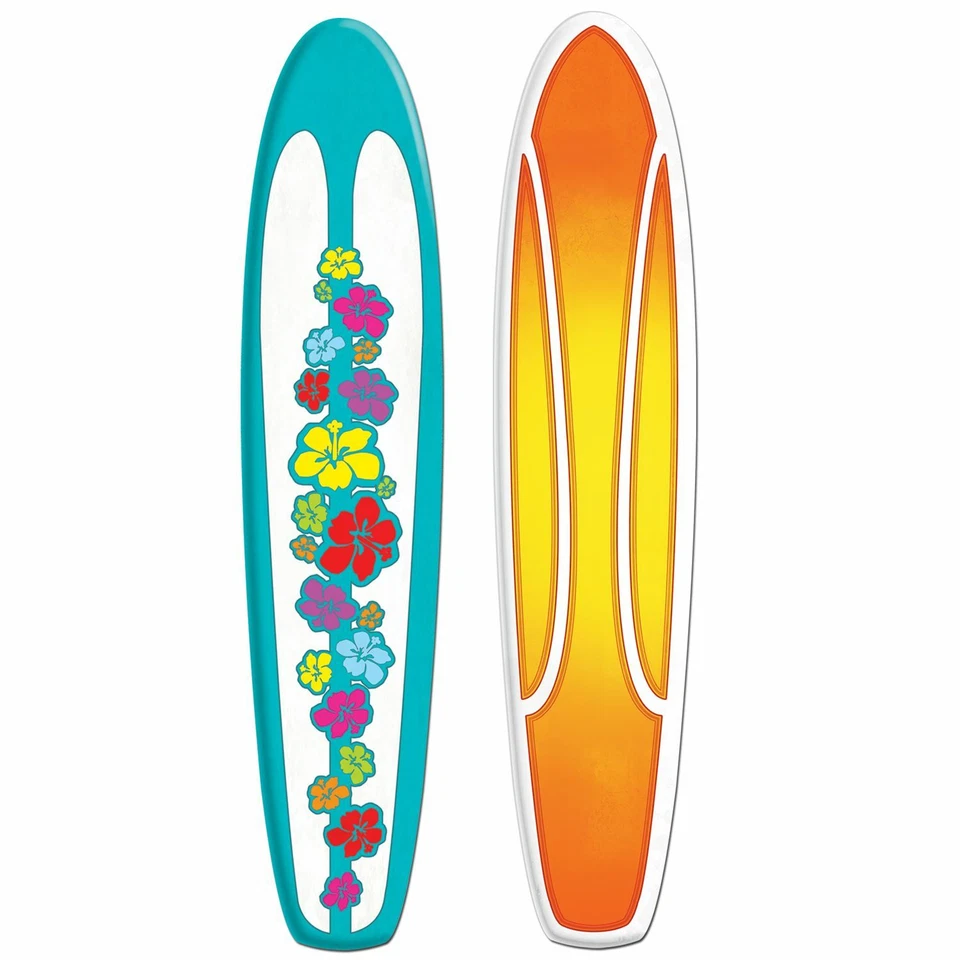 LARGE JOINTED SURFBOARD COLOURFUL CARD CUTOUT (1.5M) BEACH PARTY DECORATION - Image 1 of 1
