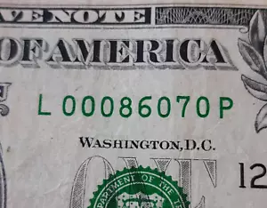ZIP CODE Trenton NJ 08607 Fancy Serial Number L 00086070 P Five (5) of a Kind 0s - Picture 1 of 5