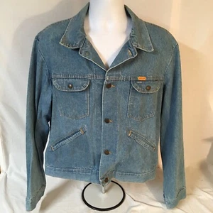 Rustler Mens Jacket Trucker Blue USA Made XL 13 oz Cotton Honda Goldwing Patch - Picture 1 of 9