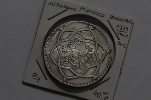 🧭 🇲🇦 MOROCCO 10 DIRHAM AH1329 SILVER SCARCE PARIS MINT B79 KK29 - Picture 1 of 2