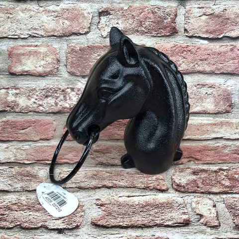 Cast Iron Horse Head w/Ring Vtg Hitching Post Topper Antique Equestrian Design Cover