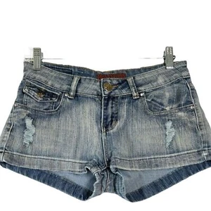 Vintage Y2K Denim Distressed Damen Shorts helle Waschung niedriger Bund verziert Gr. 7 - Bild 1 von 5