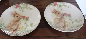 Set of 2 NEW Southern Living Floral Bunny Accent Plates Thumper - Picture 1 of 8