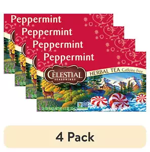 (4 pack) Celestial Seasonings Peppermint Caffeine-Free Herbal Tea Bags - Picture 1 of 9