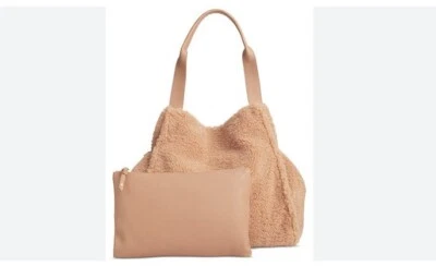 Macy's On 34th Jyll 人造毛皮 Sherpa 大号手提包单肩包 + 小包 2 件套 TAN — 第 1/4 张图片