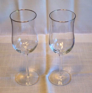 2 Platinum Trim Hour-Glass Shape 8.5" Water Goblet Cocktail Glasses See Pics - Picture 1 of 5