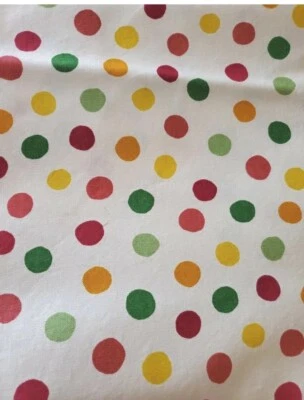 Vintage Sewing Fabric Poplin Pink Yellow Green Polka Dots White 1.4ydX54" Cotton - Image 1 of 3