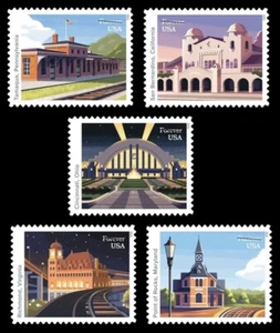 US Railroad Stations Forever  Mint Set of 5 stamps MNH Ships 9 Mar 2023 - Picture 1 of 1