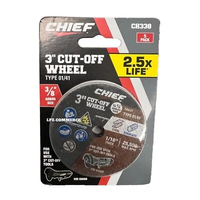 Chief 3" Cut Off Wheel Type 01/41 3/8" Arbor Size 1/16" Thick Max 25,500 RPM 9T - Image 1 of 2