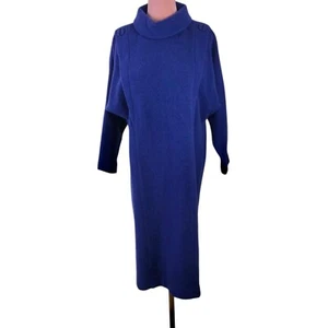Womens Sweater Dress Size 7 Royal Blue Mohair Cowl Neck Lagenlook Midi Tunic - Picture 1 of 16
