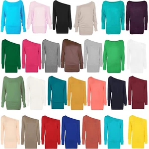 Damen Langarm Schulterfrei Baggy Fledermaus Oberteil Oversize Pullover Party Pulli - Bild 1 von 32
