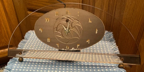 ART DECO GENERAL ELECTRIC Ge Rose GLASS CLOCK RAINBAULT DESIGN 17x7.25” 6h02 Htf Cover