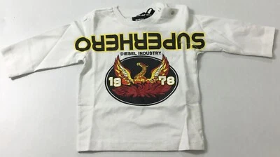 Diesel Baby Boy 高级图案长袖 T 恤白色 6M 码 — 第 1/2 张图片