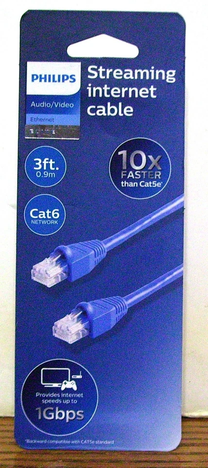 Phillips 3 FOOT CAT6 Ethernet Elite Streaming Internet Cable Blue - Image 1 of 1