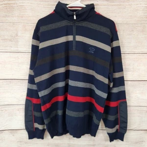 Paul And Shark Quarter Zip Cool Touch Grande Riga Blu Navy 100% Lana - Foto 1 di 9