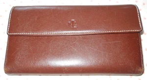 Ralph Lauren Womens Large Flap Snap Wallet Brown Leather checkbook CC Vintage - Picture 1 of 7