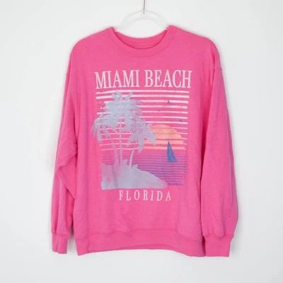 Sudadera Pullover Hollister Para Mujer Miami Beach Gráfico Talla S Rosa Cuello Redondo Foto 1 de 4