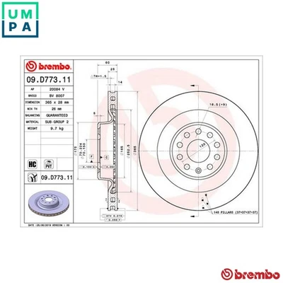 2x BRAKE DISC 09.D773.11 FOR TESLA MODEL/X - Image 1 of 4