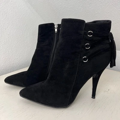 Anne Michelle Lonestar-11 black faux velvet heeled bootie 10 - Image 1 of 4