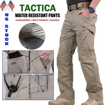 Men's Work Cargo Pants Tactical Combat Pants Outdoor Hiking Waterproof Trousers - Image 1 of 4