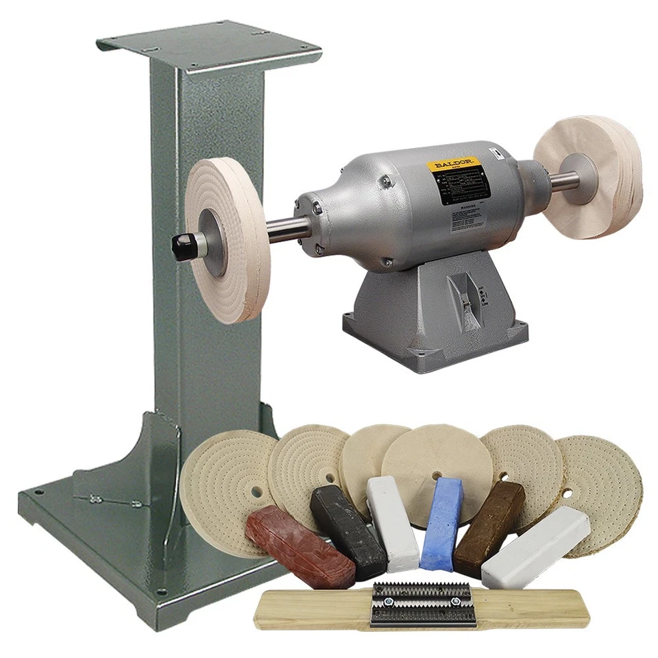 Baldor 3/4HP 2-Speed Buffer, 11 Ga Steel Stand & Buffing Kit #8450-30TS - Image 1 of 1