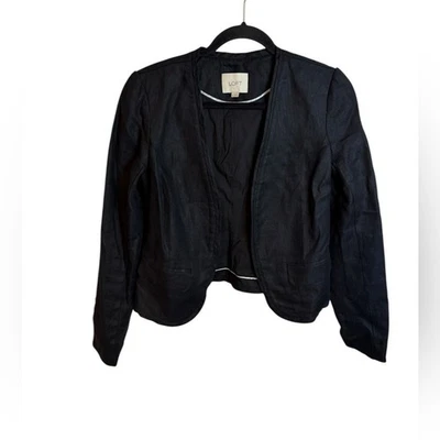 Blazer para mujer Loft negro de lino Chevron frente abierto talla Xs Foto 1 de 4