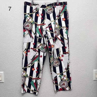 Vtg USA Tumbleweedr Women Nautical Stripe Novelty Pants 38x26 Tapered Retro Y2K - Image 1 of 4