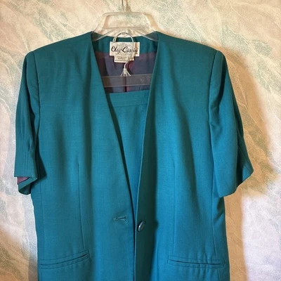 Turquesa Manga Corta 2 Piezas Vestido Falda Traje Foto 1 de 4