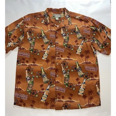 Camisa Big Dogs Talla L Naranja Floral Hawaiana Son las 5 en punto En algún lugar 100 % Seda Foto 1 de 4