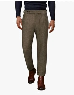 PJ PAUL JONES 羊毛混纺粗花呢人字形长裤 L — 第 1/4 张图片