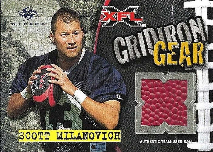 2001 TOPPS XFL SCOTT MILANOVICH RED GRIDIRON GEAR GAME BALL RELIC