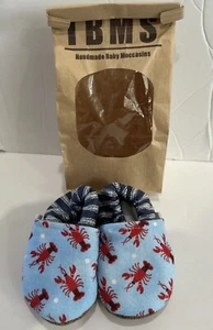 TBMS HANDMADE BABY MOCCASINS Lobsters And Stripes Size 3-6 Months - Picture 1 of 5