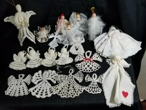 Lotto 18 pezzi decorazioni natalizie bianche fatte a mano/uncinetto decorazioni albero angelo - Foto 1 di 9