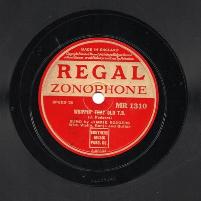 RARE JIMMIE RODGERS 78 WHIPPIN THAT OLD TB / MOTHER QUEEN OF MY HEART MR 1310 E - Image 1 of 2